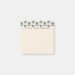 Fügen Sie Ihren Namen hinzu Retro Türkis Blumenm Post-it Klebezettel