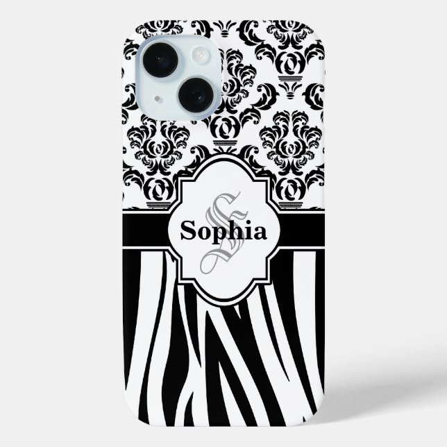 Fügen Sie Ihren Namen Monogram Damask Dschle Zebra Case-Mate iPhone Hülle (Rückseite)