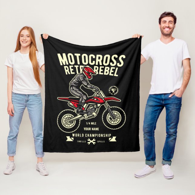 Fügen Sie Ihren Namen Motocross Retro Rebellen Mei Fleecedecke (Beispiel)