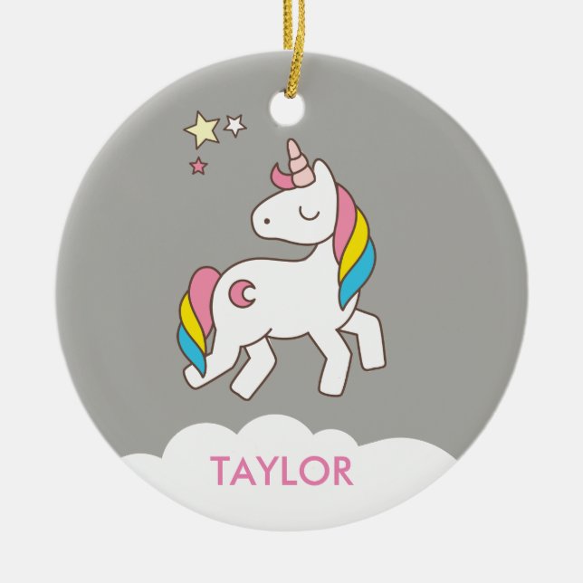Fügen Sie Ihren Namen Niedlich magisches Einhorn P Keramik Ornament (Vorne)