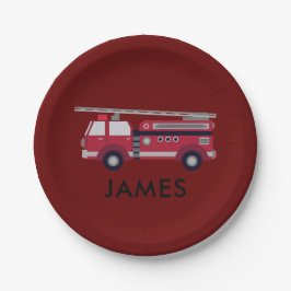 Fügen Sie Ihren Namen Red Fire LKW Personalisiert  Pappteller