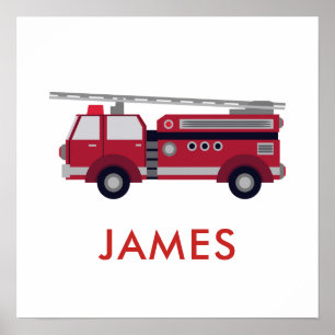 Fügen Sie Ihren Namen Red Fire LKW Personalisiert Poster