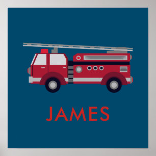 Fügen Sie Ihren Namen Red Fire LKW Personalisiert Poster