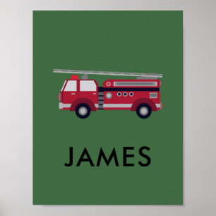 Fügen Sie Ihren Namen Red Fire LKW Personalisiert Poster