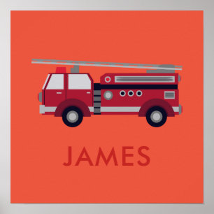 Fügen Sie Ihren Namen Red Fire LKW Personalisiert Poster