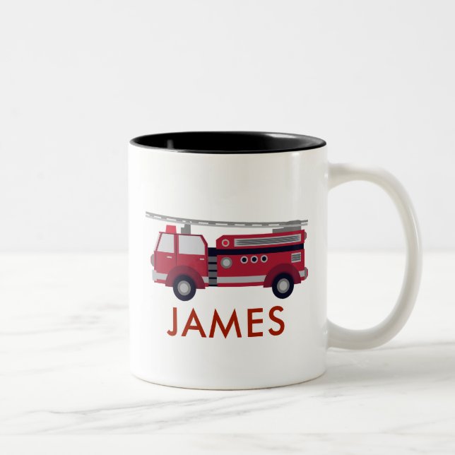 Fügen Sie Ihren Namen Red Fire LKW Personalisiert  Zweifarbige Tasse (Rechts)