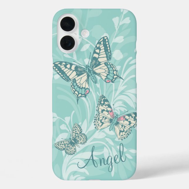 Fügen Sie Ihren Namen Schmetterlinge florale aquam Case-Mate iPhone Hülle (Rückseite)