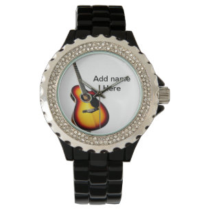 Fügen Sie Ihren Namen Text braun akustische Gitarr Armbanduhr