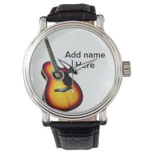 Fügen Sie Ihren Namen Text braun akustische Gitarr Armbanduhr
