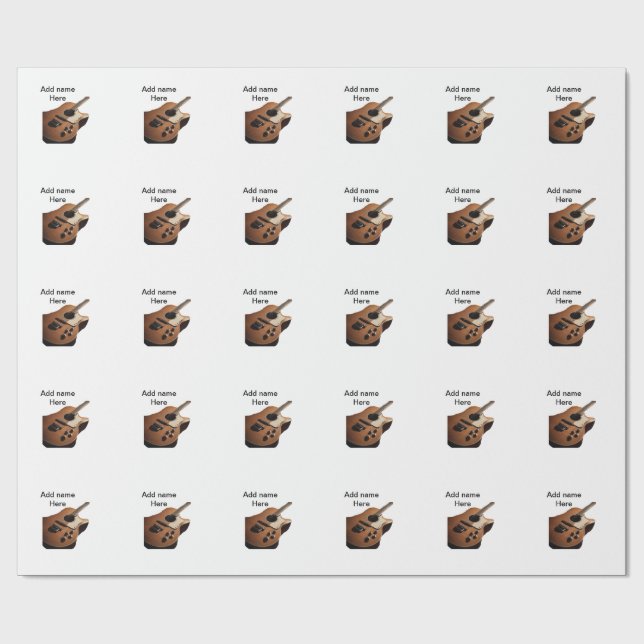 Fügen Sie Ihren Namen Text braun akustische Gitarr Geschenkpapier (Flach)