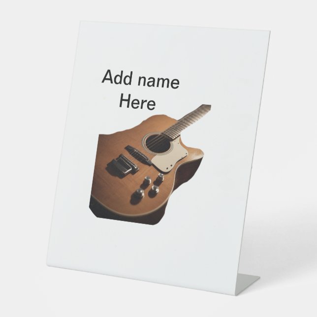 Fügen Sie Ihren Namen Text braun akustische Gitarr Sockelschild (Vorderseite)