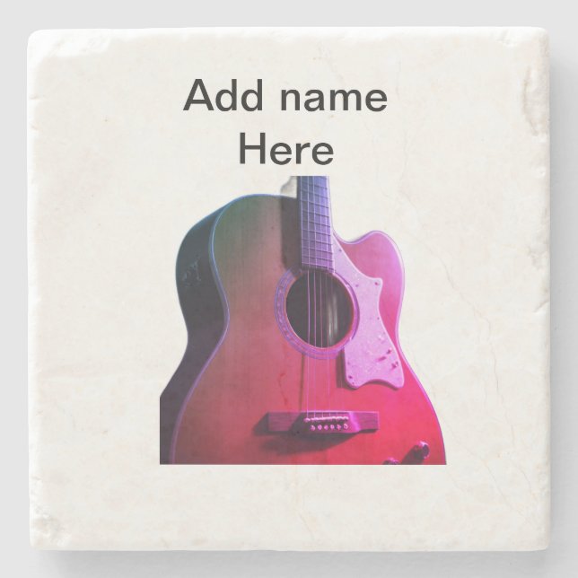 Fügen Sie Ihren Namen Text braun akustische Gitarr Steinuntersetzer (Vorderseite)