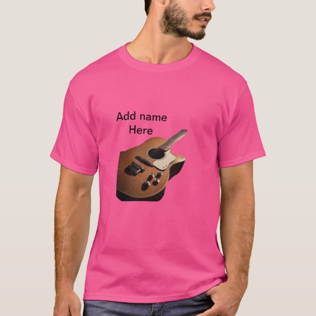 Fügen Sie Ihren Namen Text braun akustische Gitarr T-Shirt (Vorderseite)