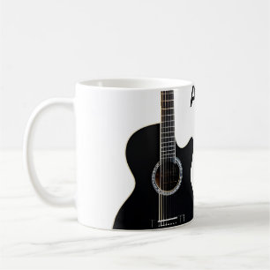 Fügen Sie Ihren Namen Text braune Akustikgitarre e Kaffeetasse