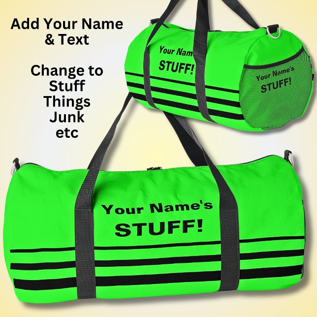Fügen Sie Ihren Namen Text Fluro Green hinzu Duffle Bag (Von Creator hochgeladen)