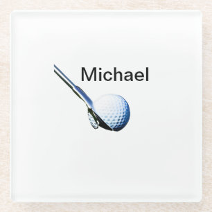 Fügen Sie Ihren Namen Text Golfball Club Sportausr Glasuntersetzer