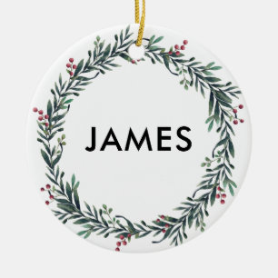 Fügen Sie Ihren Namen Weihnachtskranz Personalisie Keramik Ornament