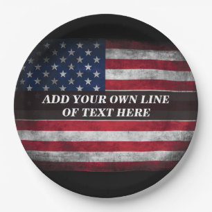 Fügen Sie Ihren Text auf der amerikanischen Flagge Pappteller