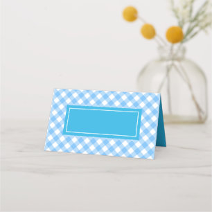 Fügen Sie Ihren Text Baby Blue Gingham Muster Platzkarte