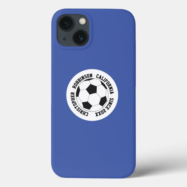 Fügen Sie Ihren Text blauer Fußball hinzu Case-Mate iPhone Hülle (Rückseite)