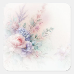 Fügen Sie Ihren Text Pastellfarben Aquarell Blumen Quadratischer Aufkleber