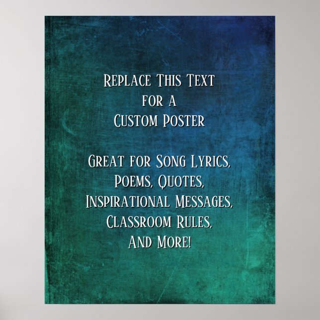 Fügen Sie Ihren Text Quote Grunge Textured Blue Gr Poster (Vorne)