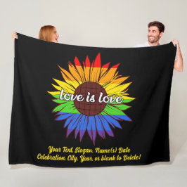Fügen Sie Ihren Text, Regenbogen Sonnenblume Liebe Fleecedecke
