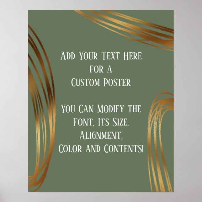 Fügen Sie Ihren Text Scribblbled Gold Ovals Olive  Poster (Vorne)