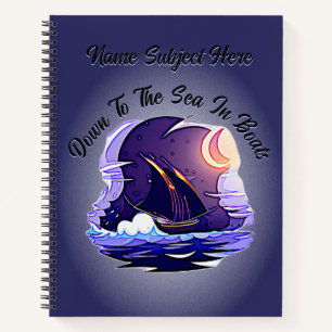 Fügen Sie Ihren Text, Segelschiff, Wolken Moon Blu Notizbuch
