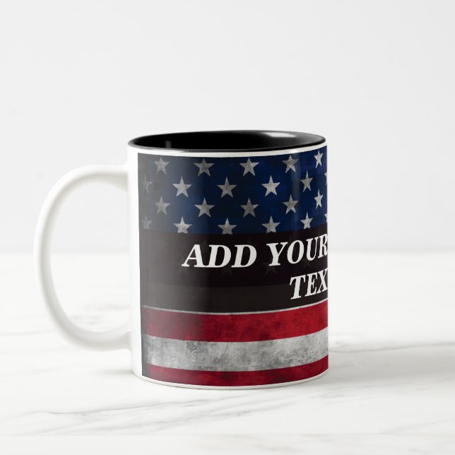Fügen Sie Ihren Text unter amerikanischer Flagge h Zweifarbige Tasse (Links)