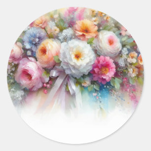 Fügen Sie Ihren Text Wasserfarben Blumen Leere Vor Runder Aufkleber
