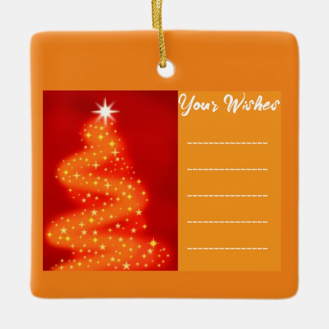 Fügen Sie Ihren Wunsch Rot und Gold Weihnachtsbaum Keramikornament (Vorderseite)