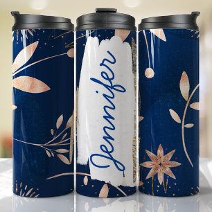 Fügen Sie Individuelle Name Navy Floral Unique Ges Thermosbecher