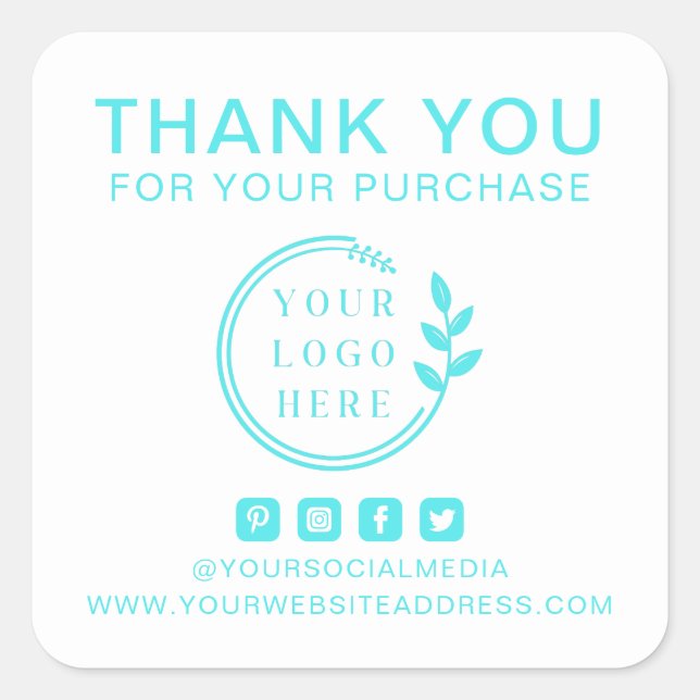 Fügen Sie Logo Social Media Order Vielen Dank Cust Quadratischer Aufkleber (Vorderseite)