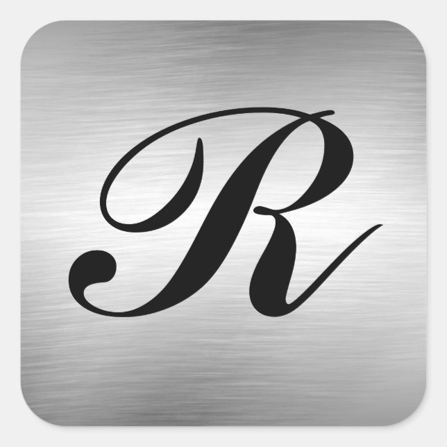 Fügen Sie Monogram Custom Silver Metal Look Sticke Quadratischer Aufkleber (Vorderseite)
