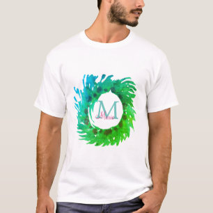 Fügen Sie monogramm rosa grüne Weihnachtskranz hin T-Shirt