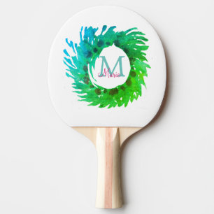 Fügen Sie monogramm rosa grüne Weihnachtskranz hin Tischtennis Schläger
