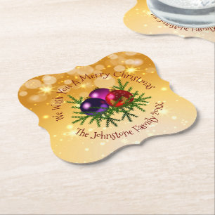 Fügen Sie Name Matching Christmas auf Gold Paper U Untersetzer