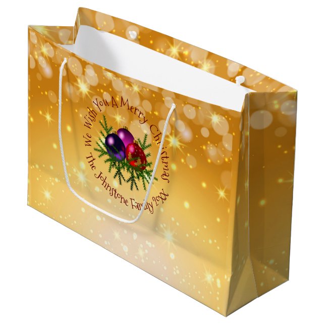 Fügen Sie Name Matching Weihnachten auf Gold Große Geschenktüte (Vorderseite Schrägansicht)