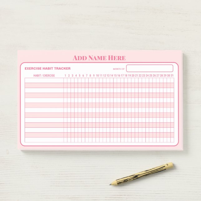 Fügen Sie Name Pink Monatlicher Gewohnheits-Tracke Post-it Klebezettel (Auf Schreibtisch)