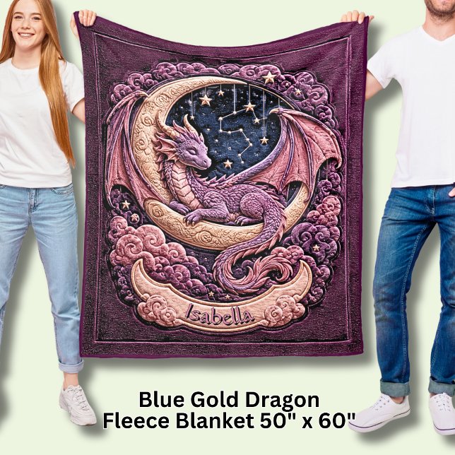 Fügen Sie Name Pinker Drache, der auf dem Mond sch Fleecedecke (Von Creator hochgeladen)