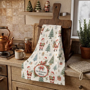 Fügen Sie Namen Cozy Santa und Botanical Trees Wei Geschirrtuch