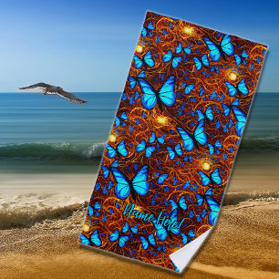 Fügen Sie Namen hinzu, Helle blaue Schmetterlinge Strandtuch