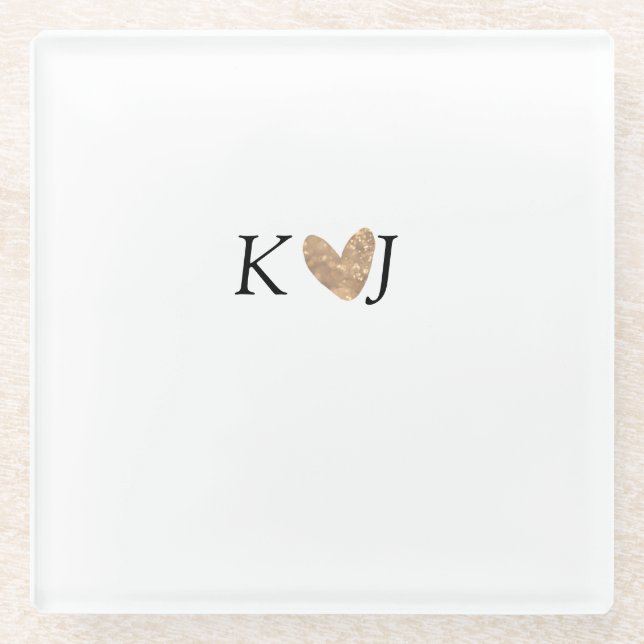 Fügen Sie Pärchenbrief Hochzeit goldenes Herz Glit Glasuntersetzer (Vorderseite)