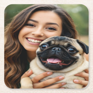 Fügen Sie Pug-Foto Personalisieren Anpassen hinzu Rechteckiger Pappuntersetzer