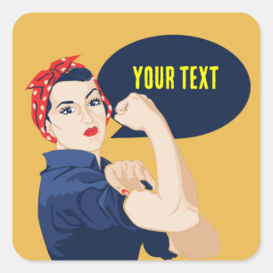 Fügen Sie Rosie Riveter eigenen Text hinzu Quadratischer Aufkleber