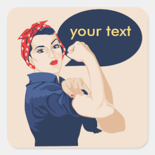 Fügen Sie Rosie Riveter eigenen Text hinzu Quadratischer Aufkleber