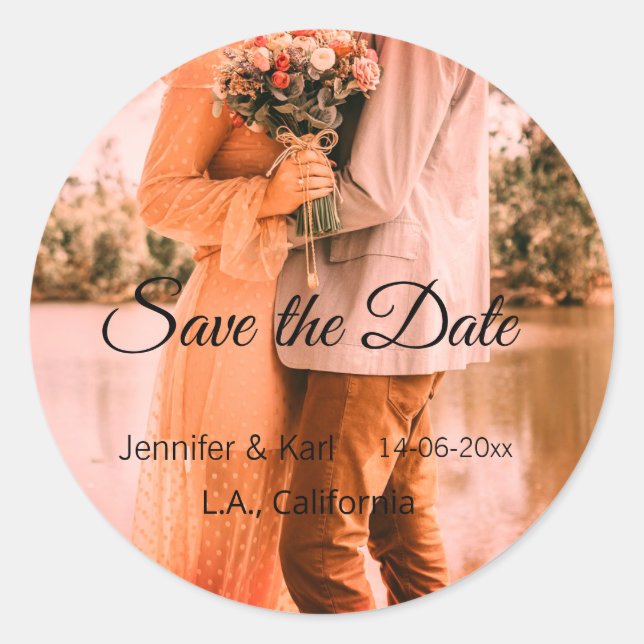 Fügen Sie Save the Date das Foto mit dem Namen des Runder Aufkleber (Vorderseite)