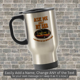 Fügen Sie sein Foto hinzu, benennen Sie Text, Frag Reisebecher