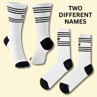 Fügen Sie ZWEI Namen schwarze Streifen auf weißen  Socken